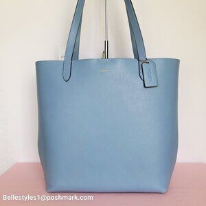 COACH Manhattan Natural Grain Leather Open-Top LARGE Tote- Blue Bell color⭐